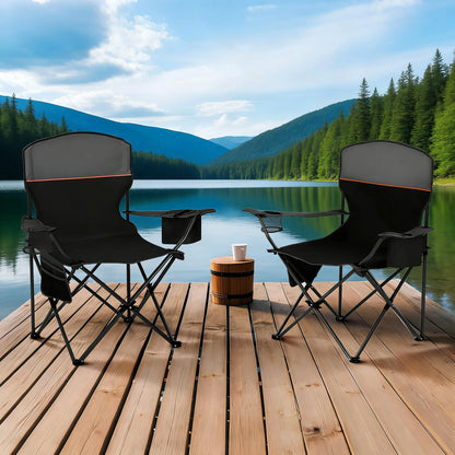 2-Pack Folding Camping Chairs with Cooler, Pocket & Cup Holder