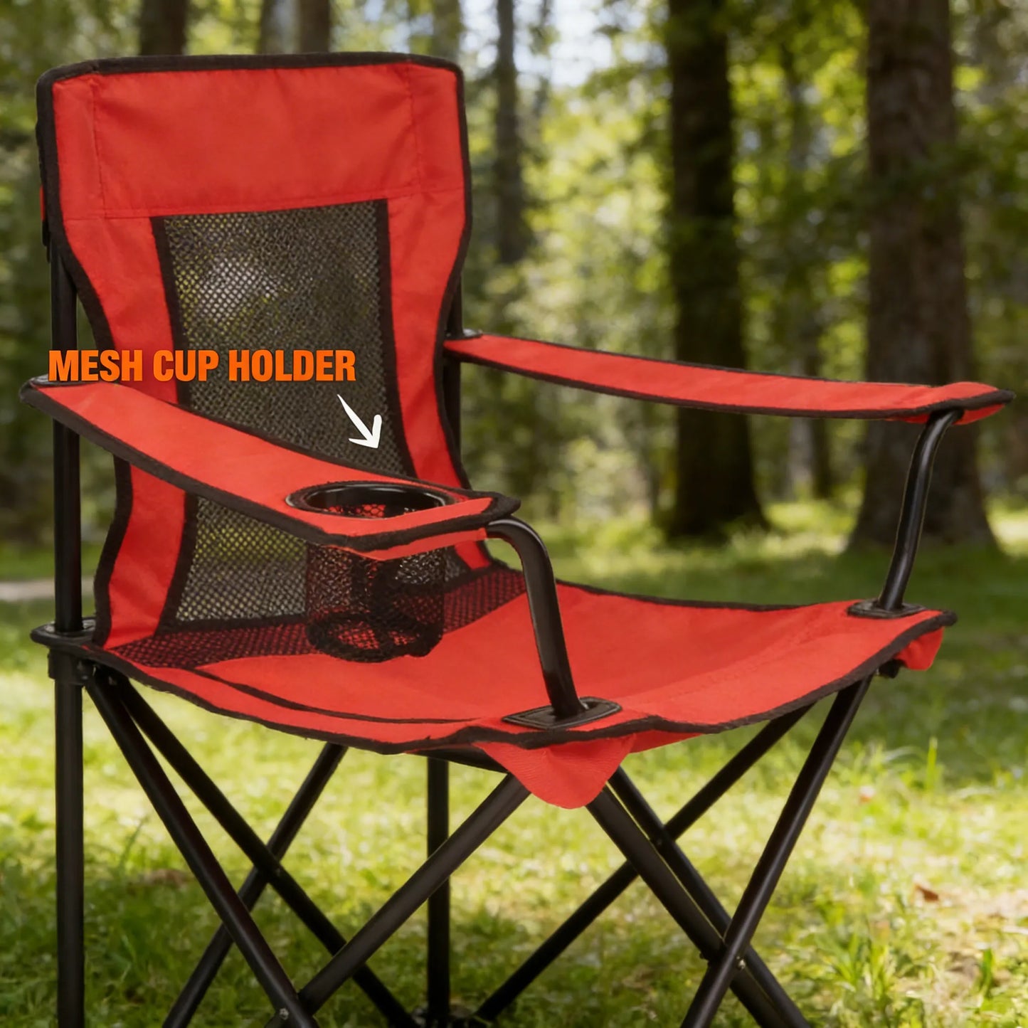 Mesh Camping Chair with Adjustable Arms, Cup Holder & Bag