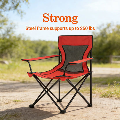 Mesh Camping Chair with Adjustable Arms, Cup Holder & Bag