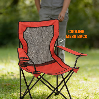 Mesh Camping Chair with Adjustable Arms, Cup Holder & Bag