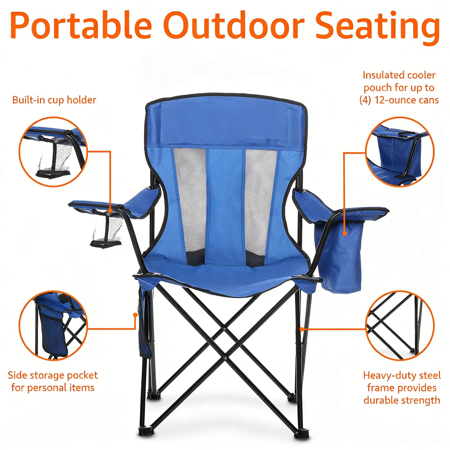 Folding Outdoor Chair, Sturdy Steel Frame with Good Weight Capacity, Easy to Carry