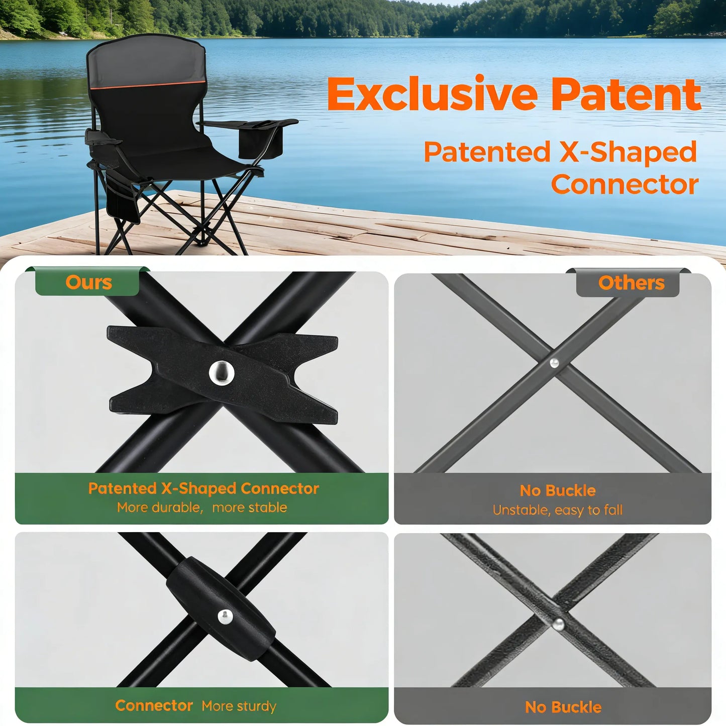 2-Pack Folding Camping Chairs with Cooler, Pocket & Cup Holder