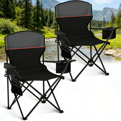 2-Pack Folding Camping Chairs with Cooler, Pocket & Cup Holder