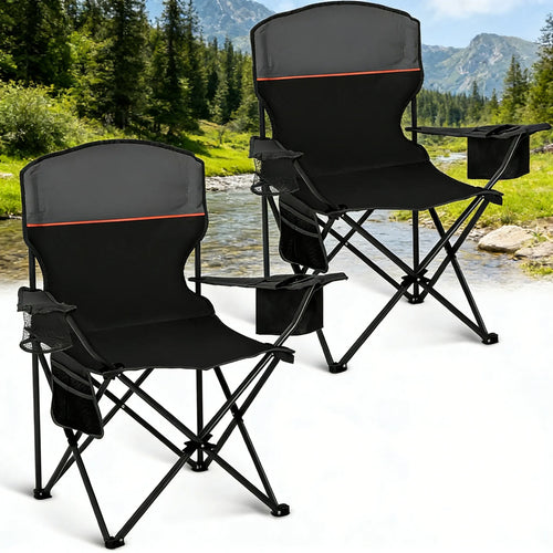 2-Pack Folding Camping Chairs with Cooler, Pocket & Cup Holder