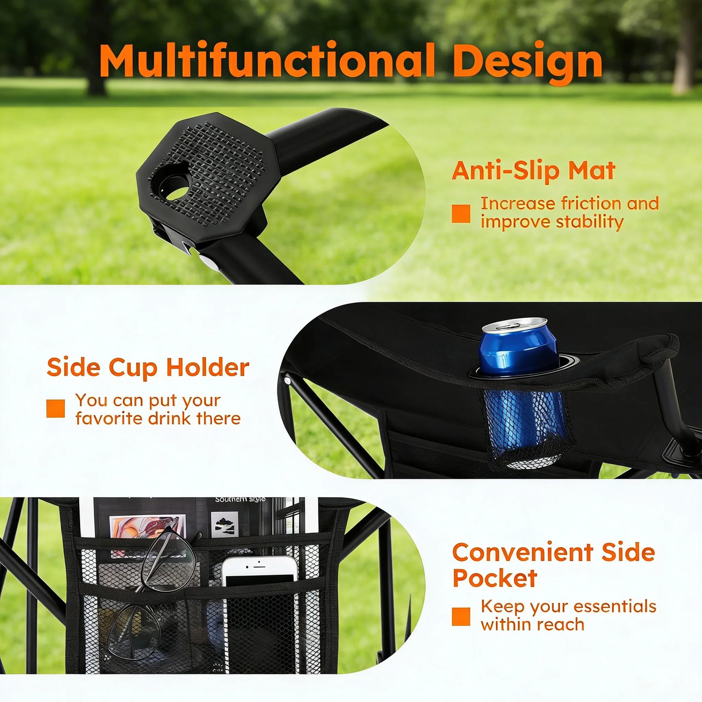 2-Pack Folding Camping Chairs with Cooler, Pocket & Cup Holder