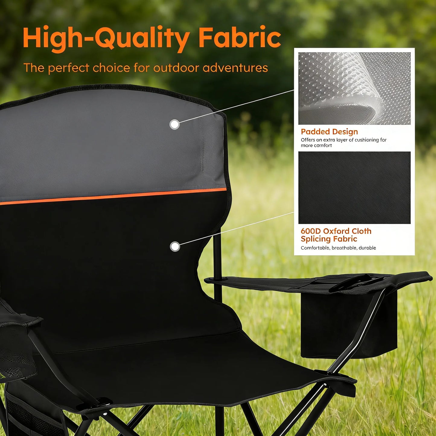 2-Pack Folding Camping Chairs with Cooler, Pocket & Cup Holder