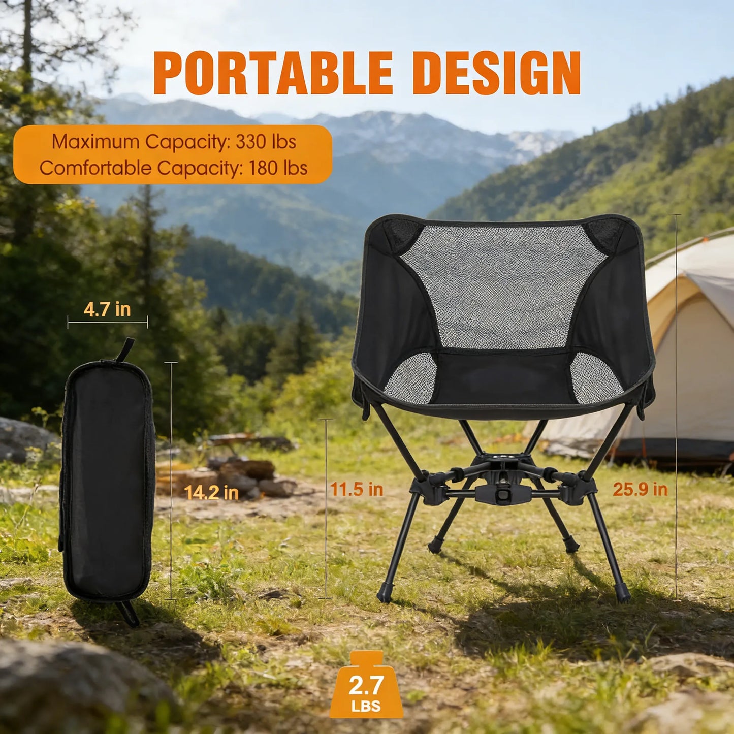 Ultralight Folding Backpack Chair, 4th Gen Compact Design