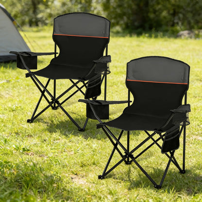 2-Pack Folding Camping Chairs with Cooler, Pocket & Cup Holder